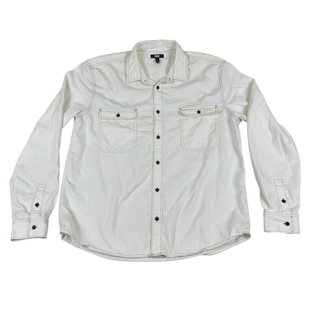 PAIGE Martin Shirt Mens XL Warm Moonlight White Denim Cotton‎ Modal M201M61-B459